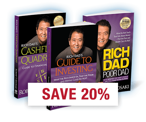 image of rich dad poor dad, cashflow quadrant, and guide to investing