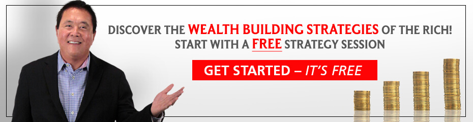 Robert with a welcoming hand out and text: Discover the wealth building strategies of the rich! Start with a FREE strategy session. Get started - It's FREE