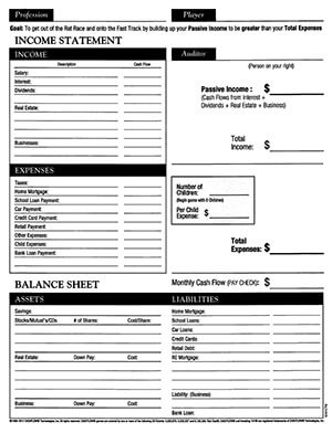 cashflow 101 rat race financial statement image