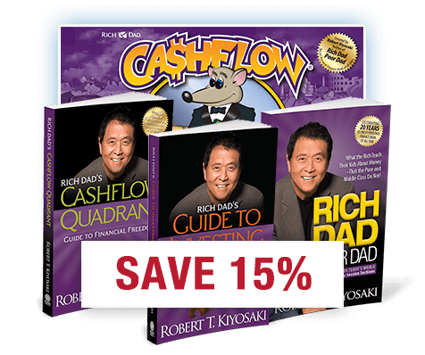 image of cashflow board game, rich dad poor dad, cashflow quadrant, and guide to investing